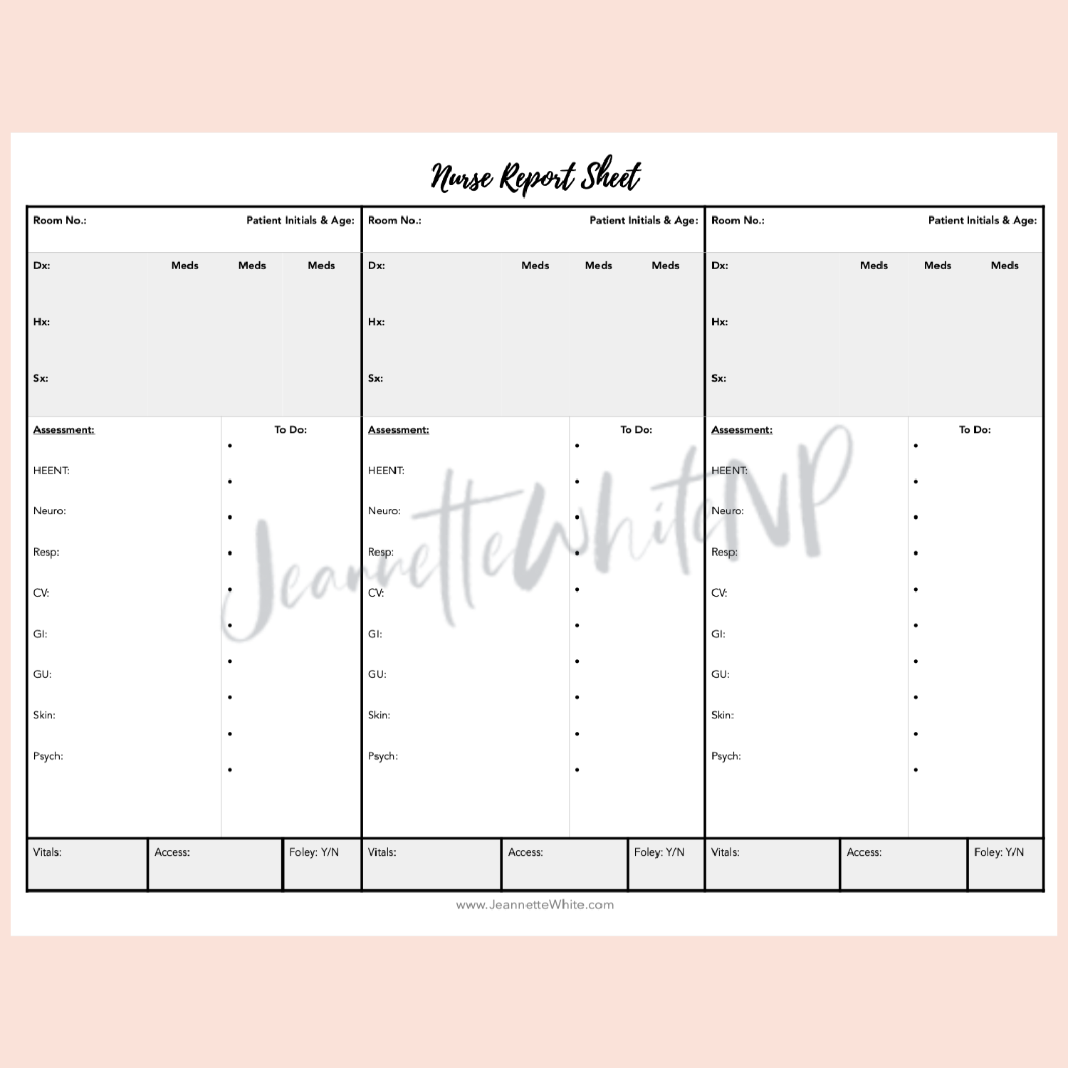 Printable Nursing Report Sheet Multiple Patients