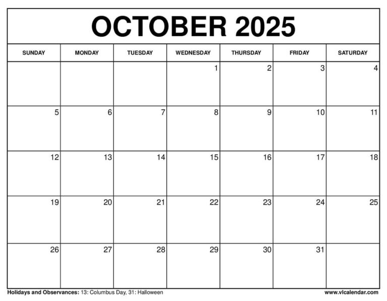 October 2025 Calendar Free Printable Templates Planning Guide