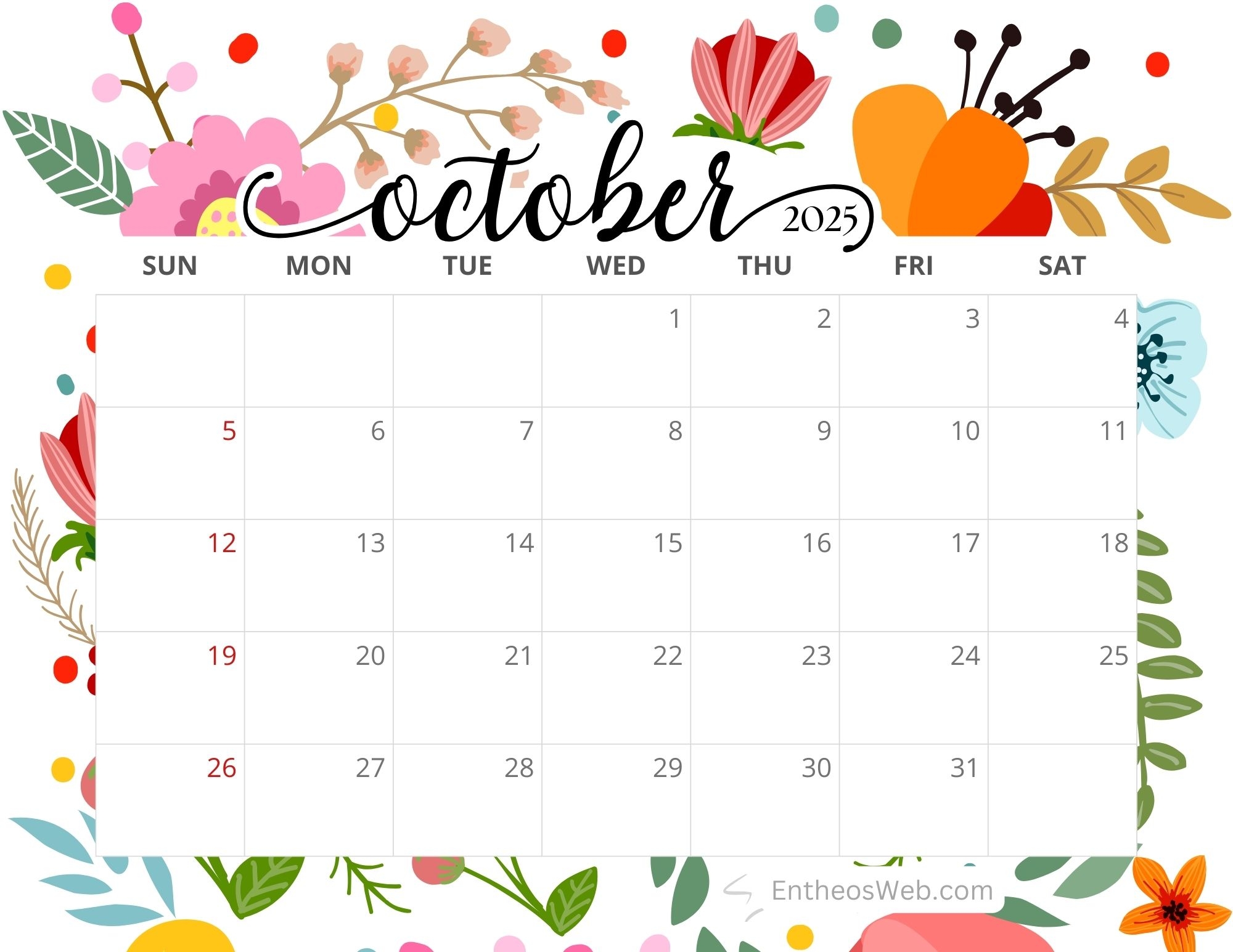 Printable October Calendar Pdf