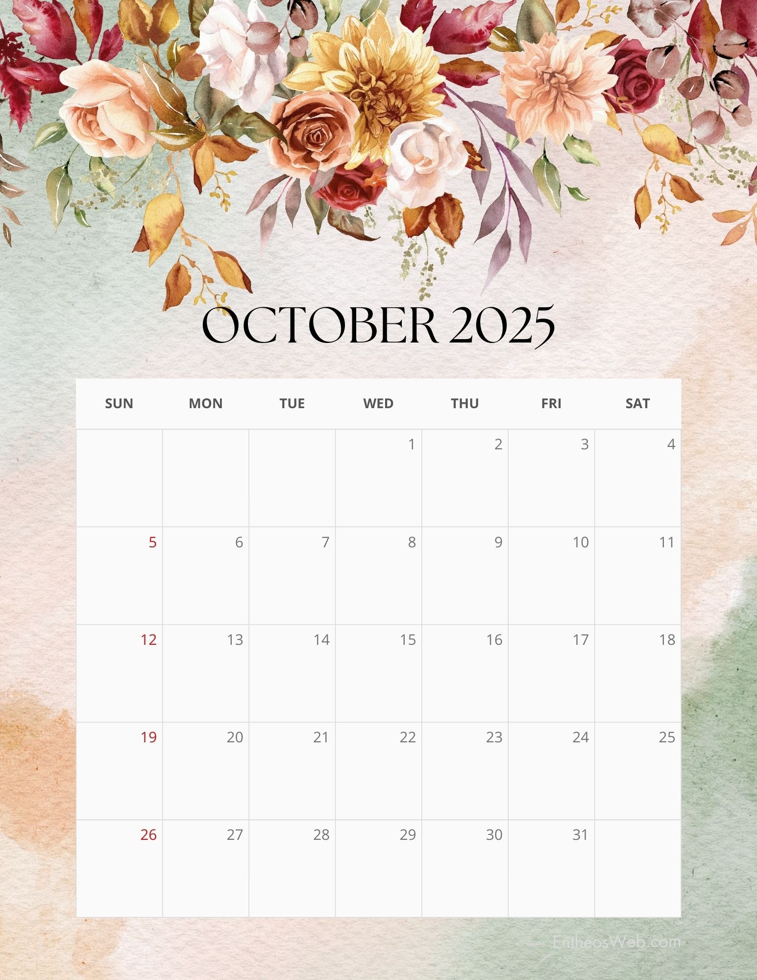 October 2025 Calendar Free