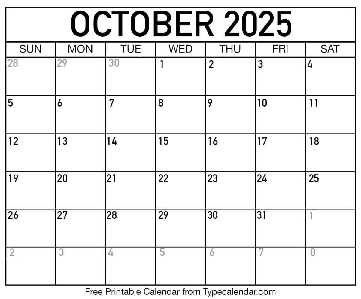 October 2025 Calendars Free Printable Templates