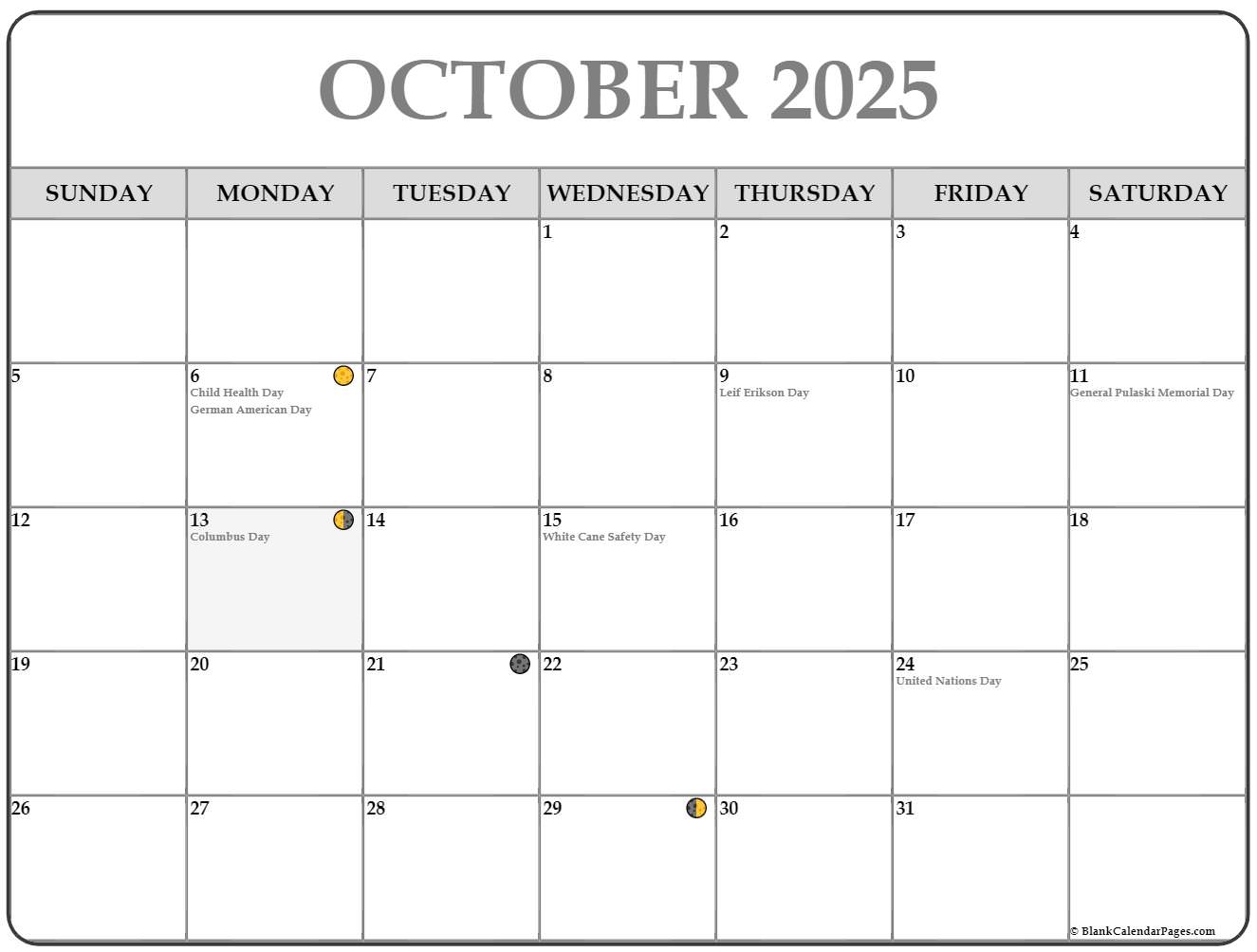 October 2025 Moon Calendar