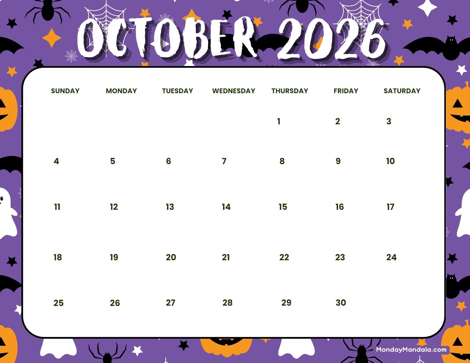 October 2026 Calendars 52 Free PDF Printables 