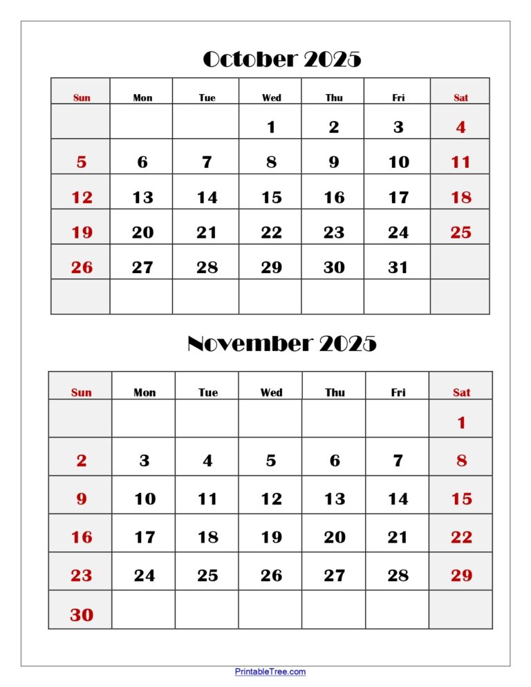 October And November 2025 Calendar Printable PDF Two Months Calendar