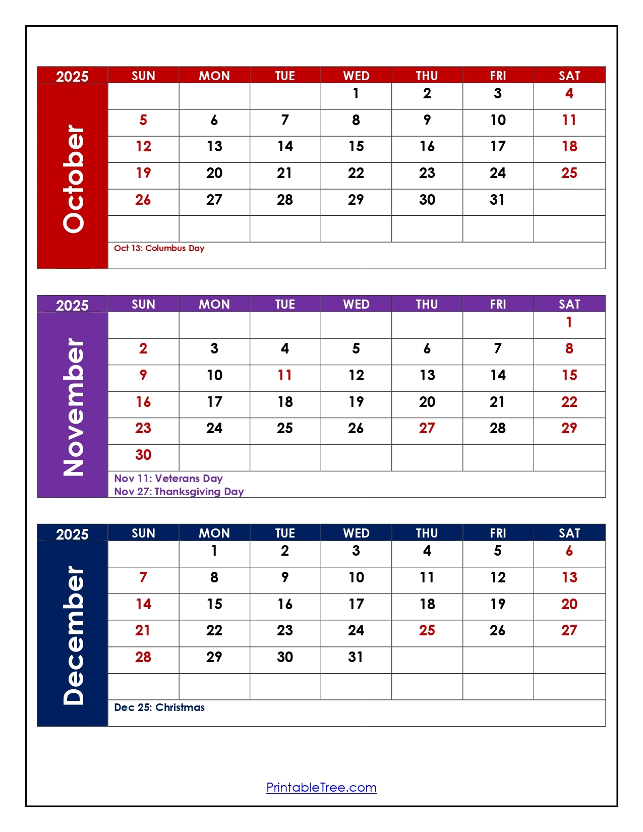 October November Calendar 2025