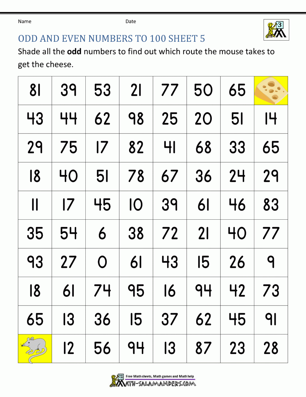 Odd And Even Numbers Worksheet