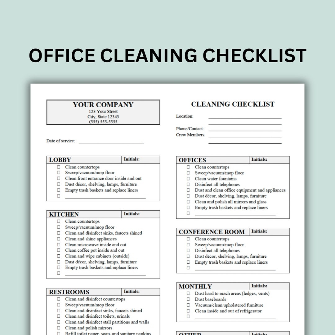 Free Printable Office Janitorial Checklist Template