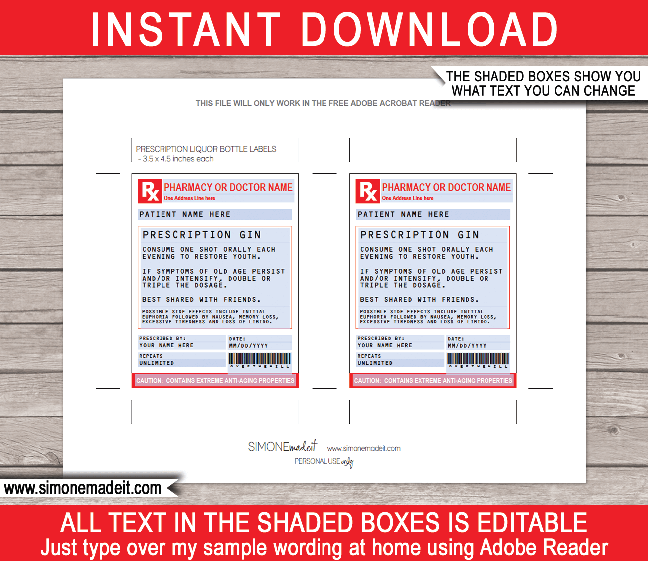 Old Age Prescription Gin Labels