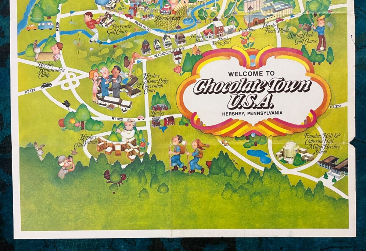 Original Travel Poster Hershey Park Pennsylvania Pictorial Map Chocolate Theme EBay