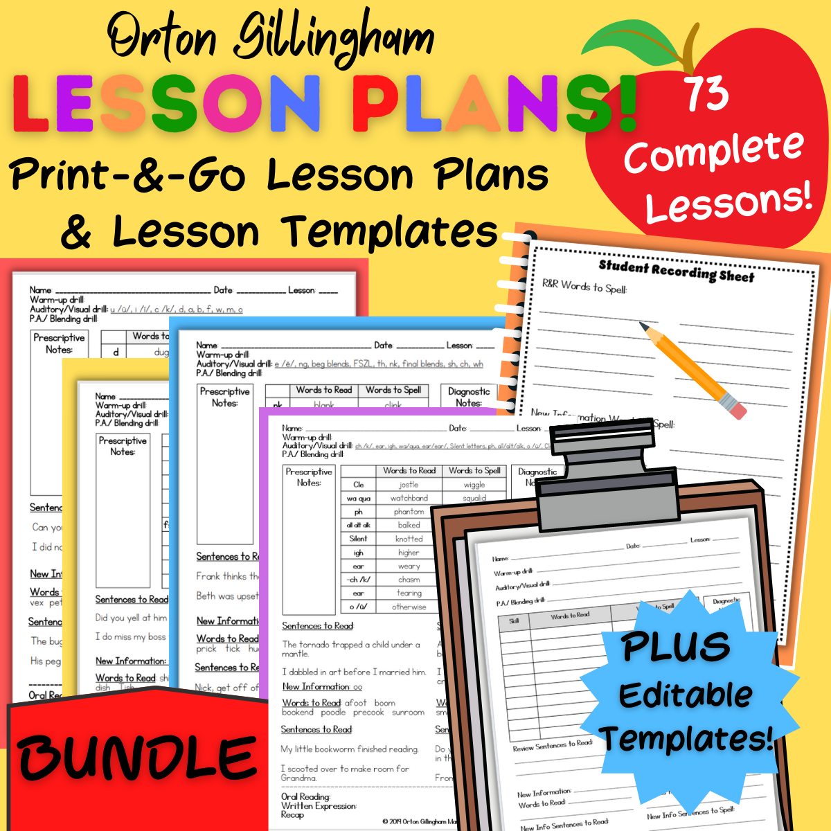 Orton Gillingham Lesson Plans W Editable Templates A Phonics BUNDLE
