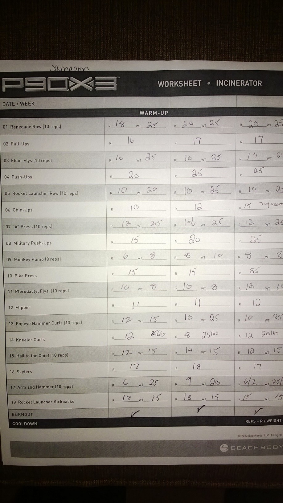 Printable P90x3 Workout Sheets Printable P90x3 Workout Sheets