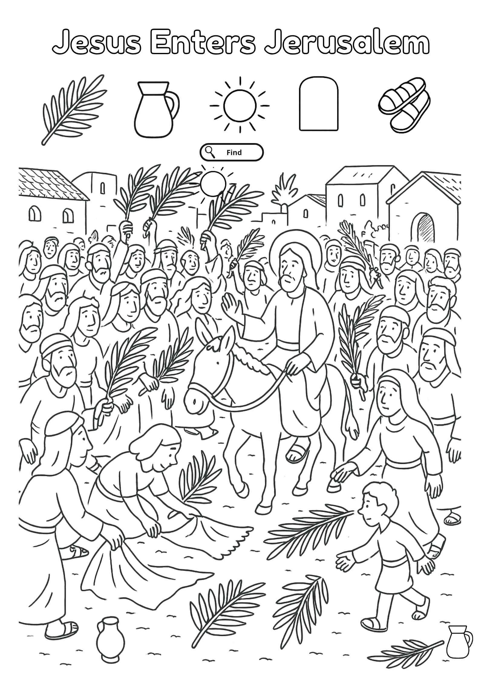 Palm Sunday Jesus Enters Jerusalem Coloring U0026 Object Find Page Palm Sunday Jesus Enters Jerusalem Coloring U0026 Object Find Page
