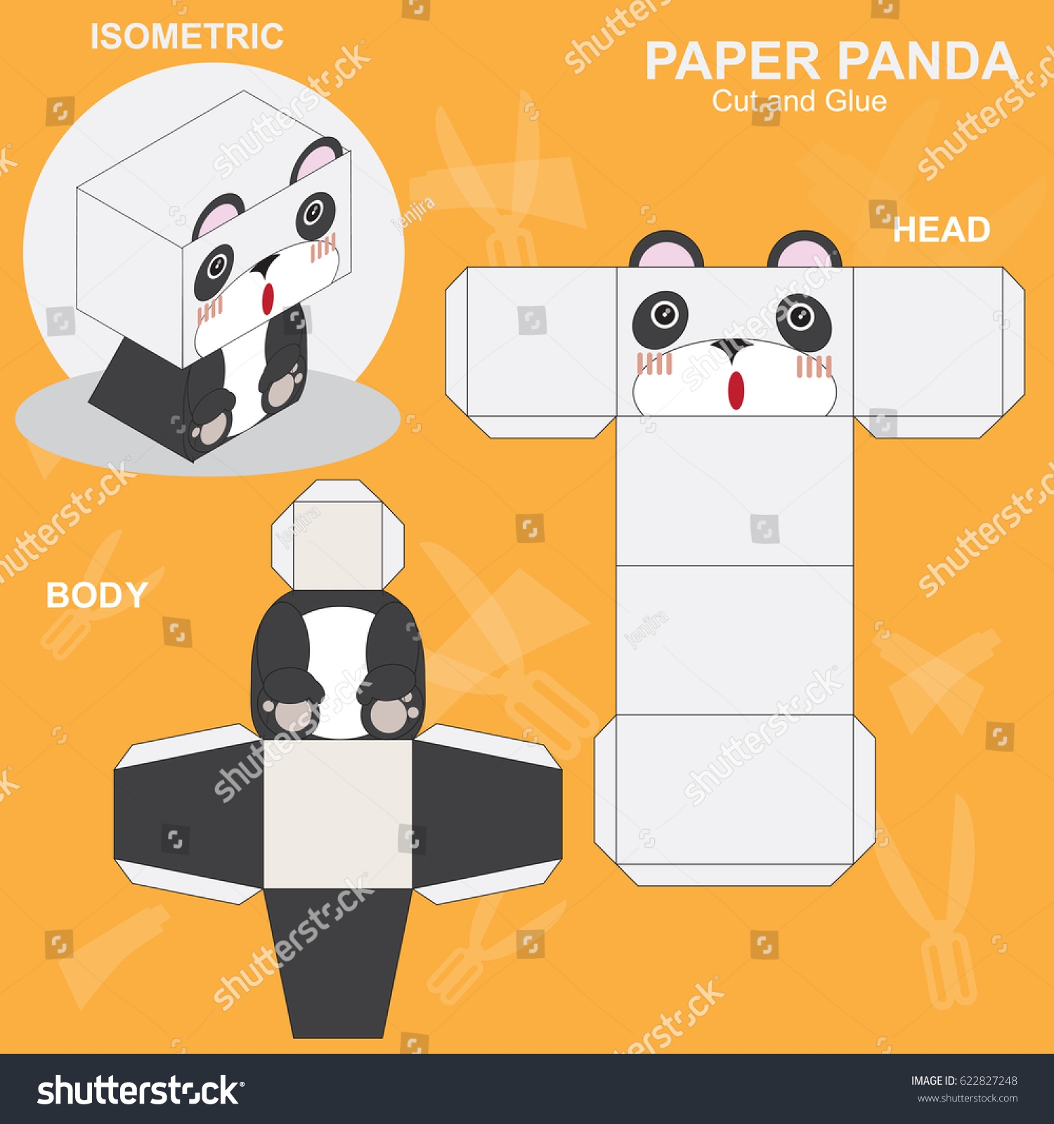 Panda Paper Craft Template Stock Vector Royalty Free 622827248 Shutterstock