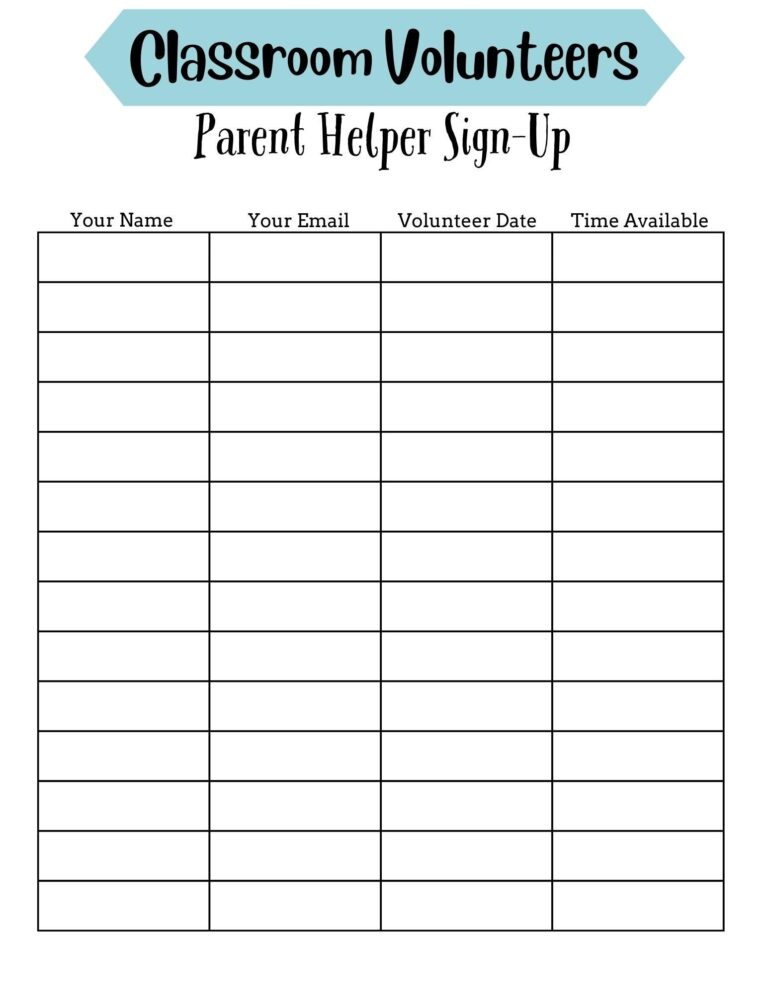 Parent Volunteer Sign Up Sheets Etsy