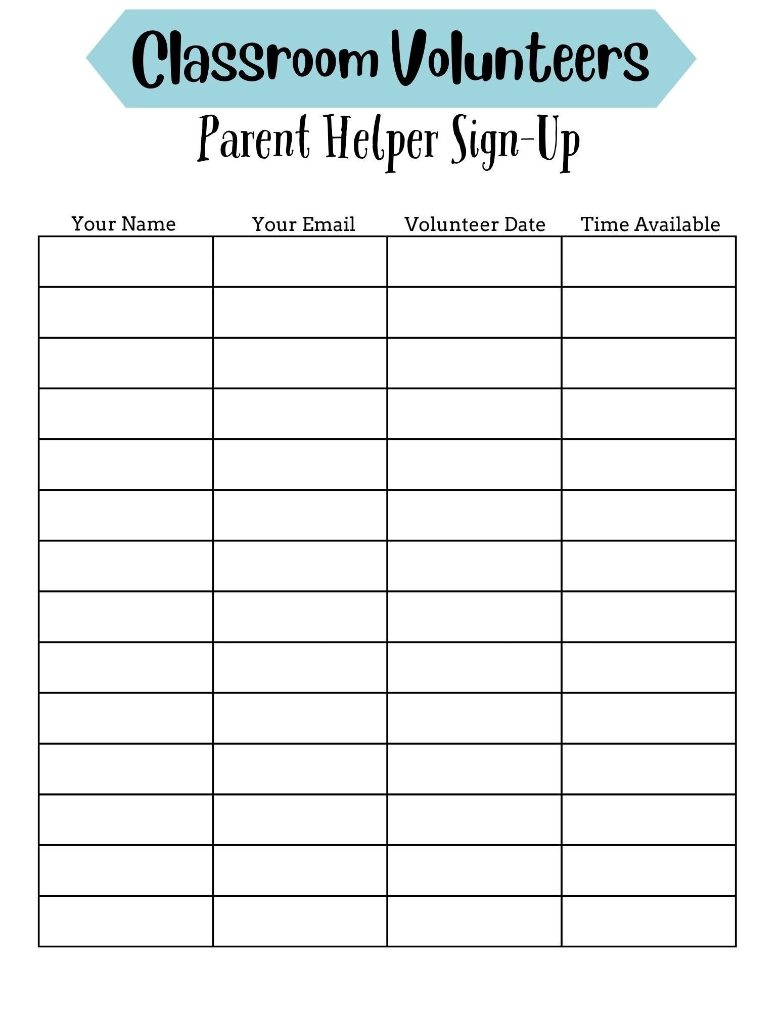 Parent Volunteer Sign Up Sheets Etsy