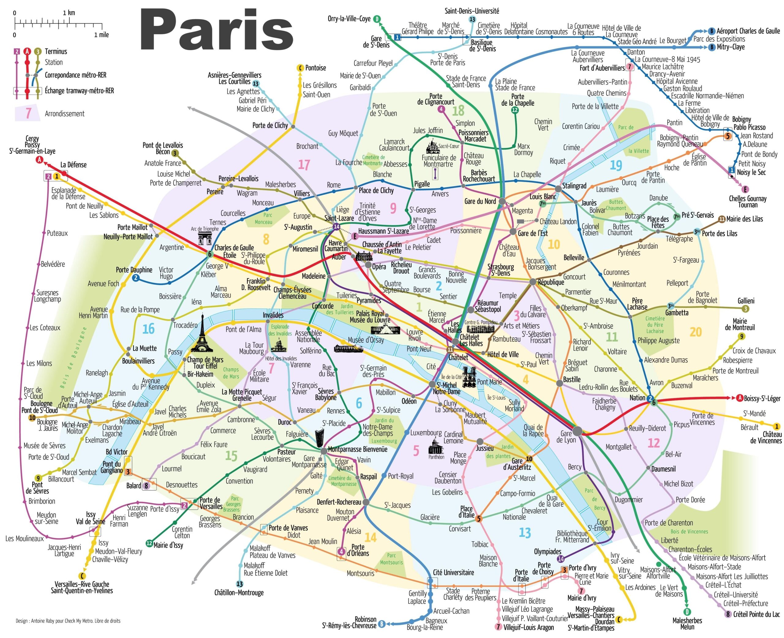Paris Metro Map With Monuments Map Of Paris Metro With Monuments le de France France Paris Metro Map With Monuments Map Of Paris Metro With Monuments le de France France