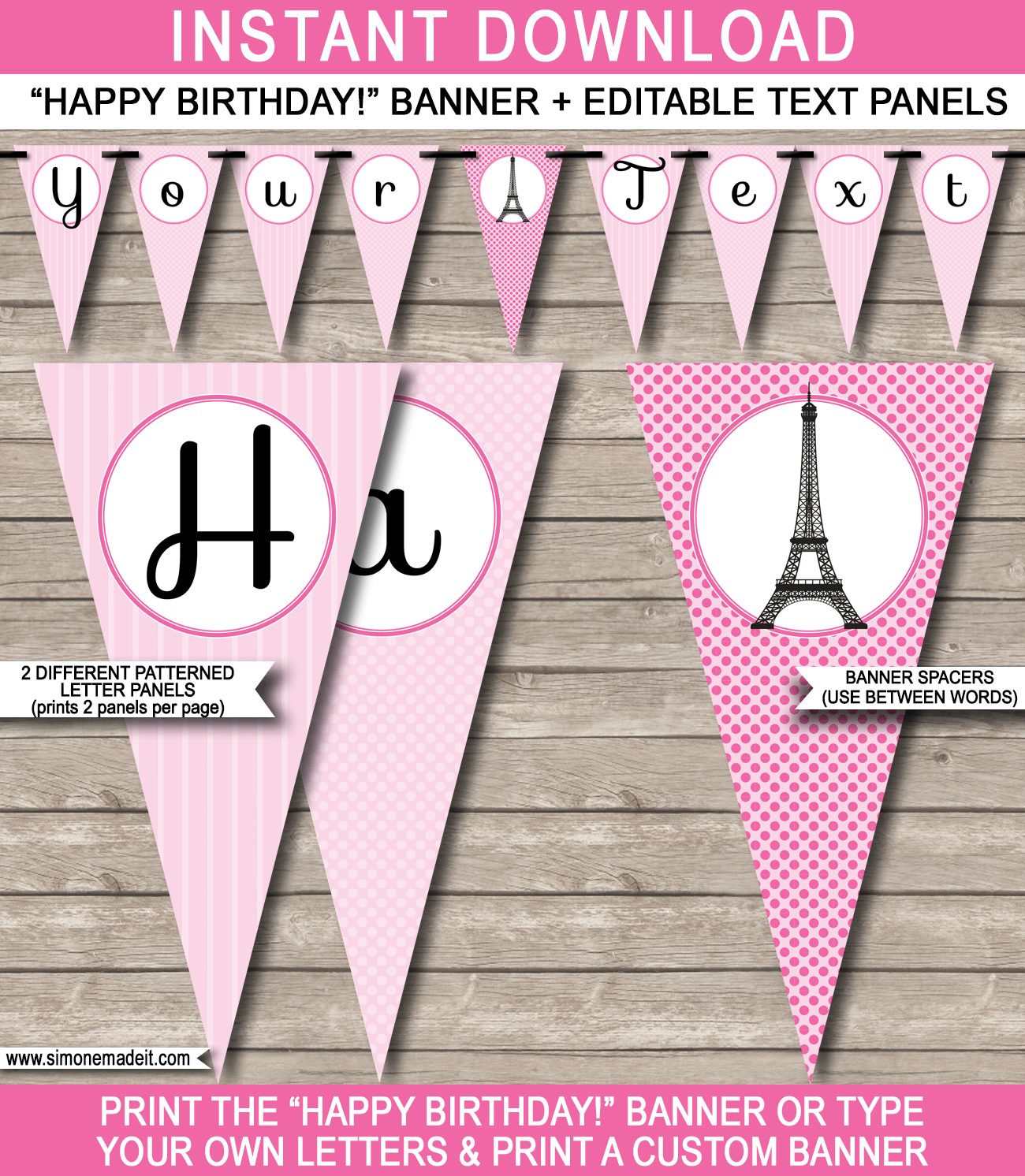 Paris Party Banner Template Pink
