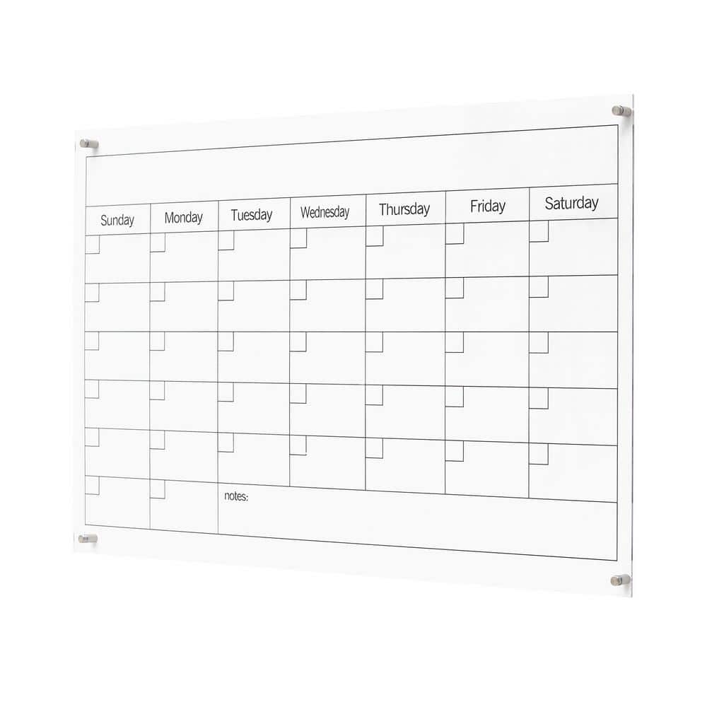 PARISLOFT 35 375 In W X 23 625 In H Reusable Clear Acrylic Calendar Dry Erase Board UH1532 The Home Depot