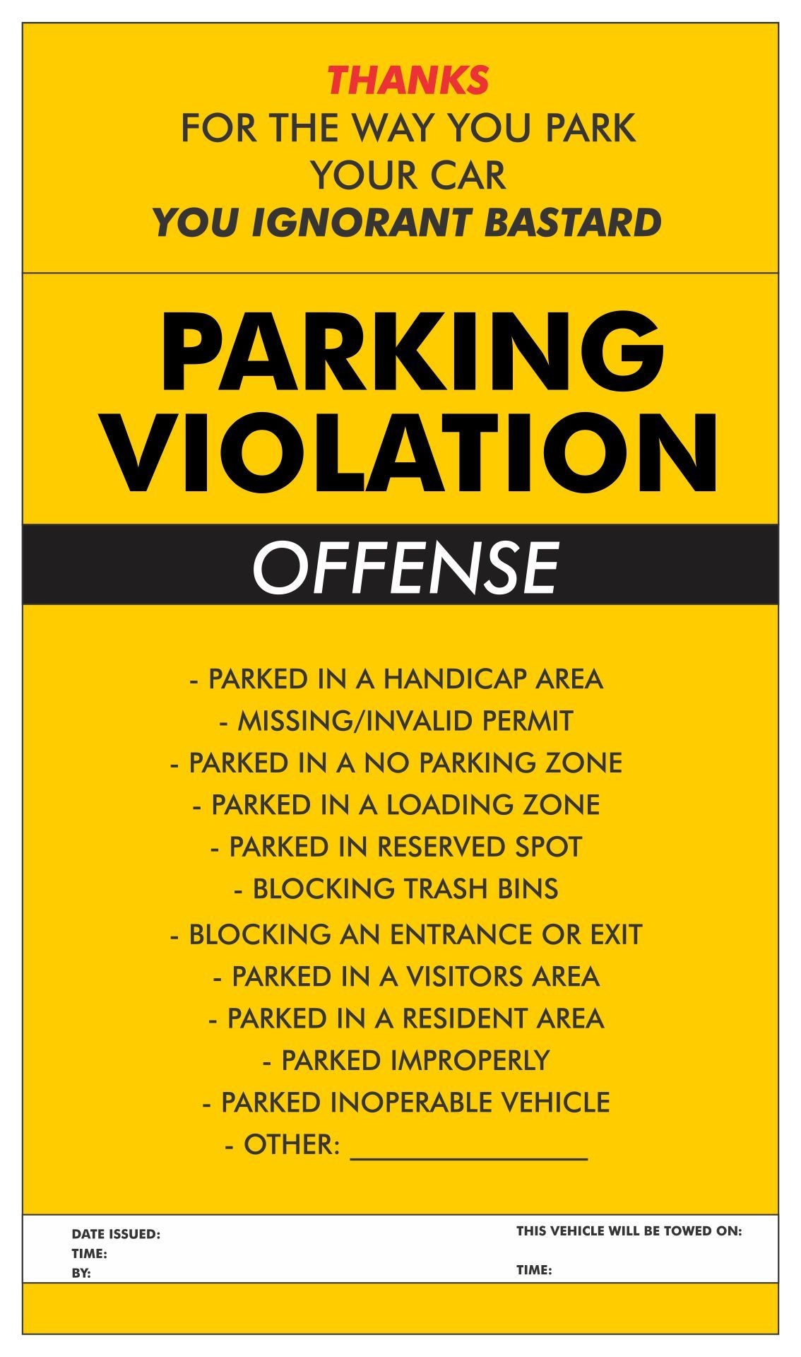 Free Printable Parking Violation Notice Template
