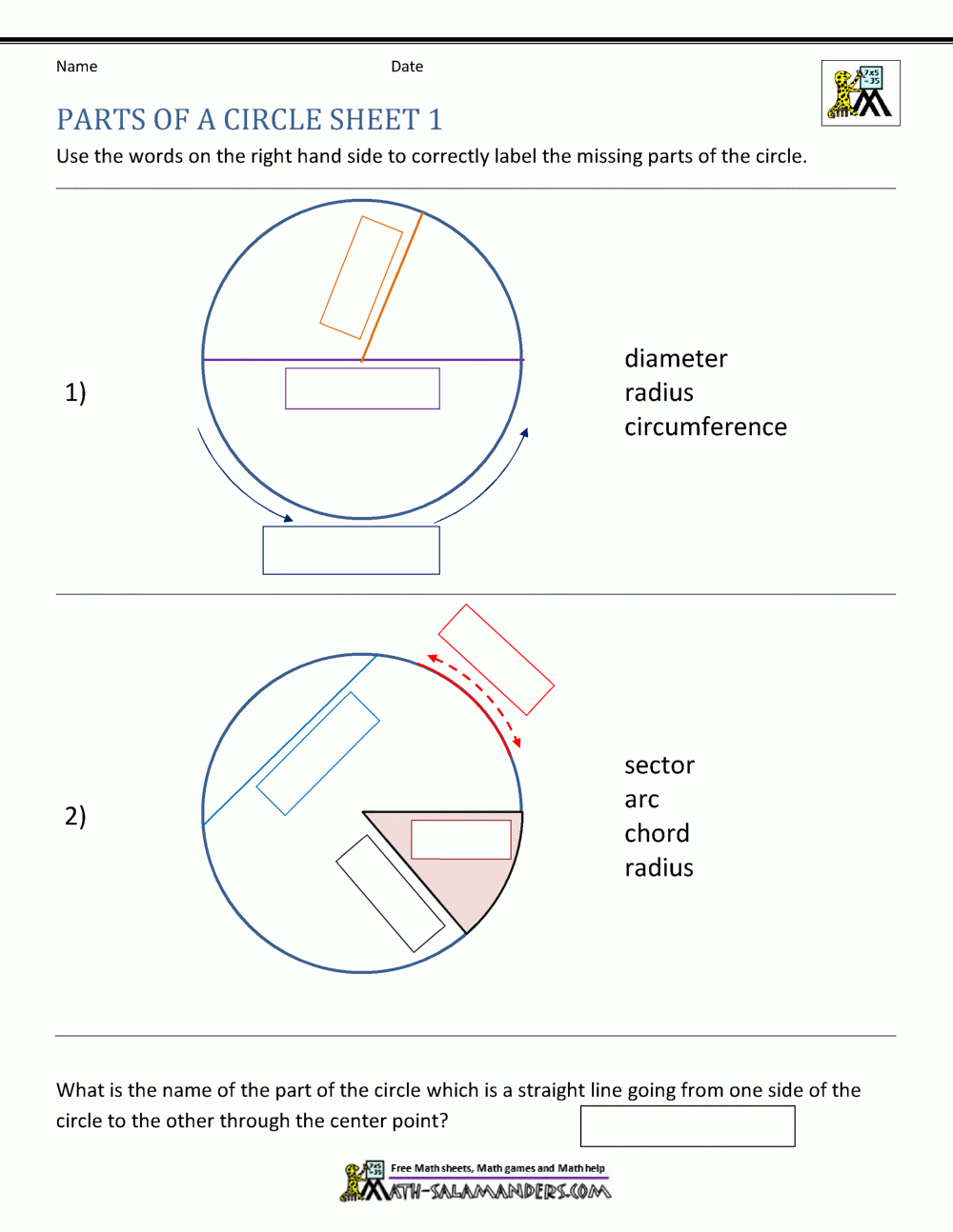 Parts Of A Circle Worksheet Parts Of A Circle Worksheet