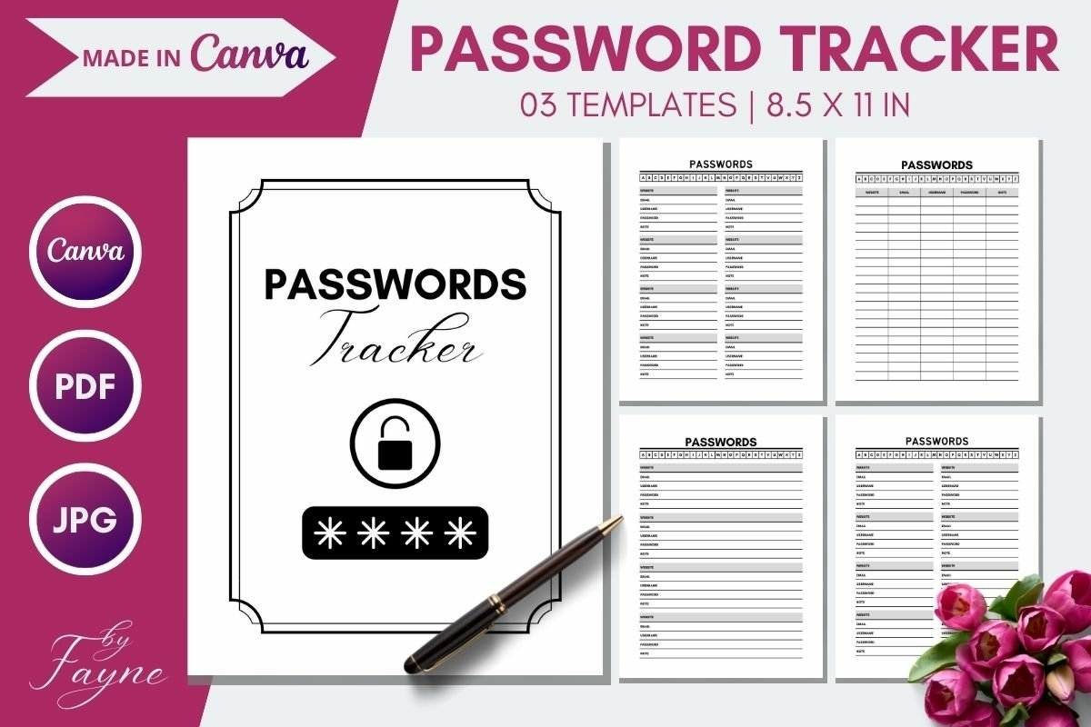 Password Tracker Log Book With A Z Tabs Canva Template