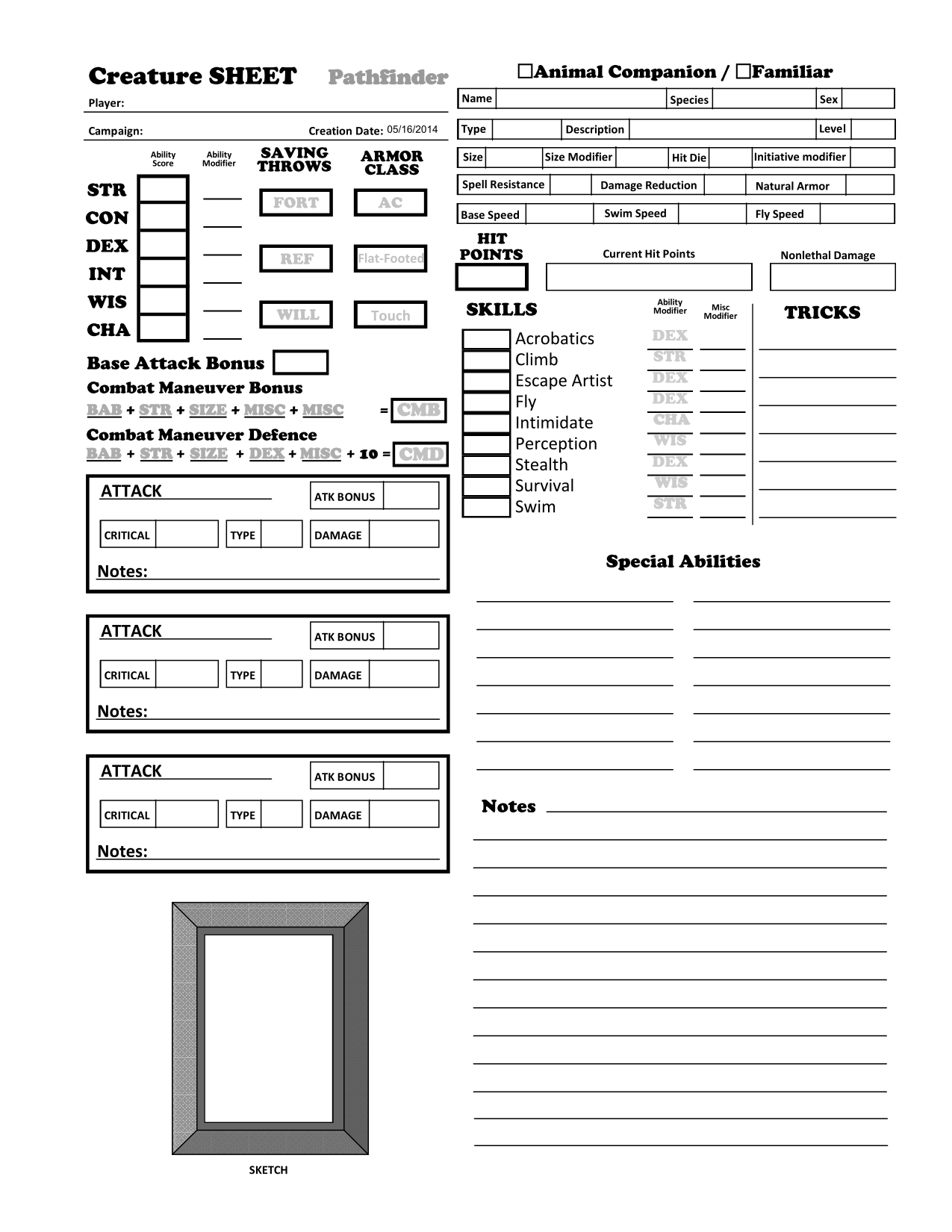 Pathfinder Animal Companion Familiar Character Sheets Dungeon Master Assistance