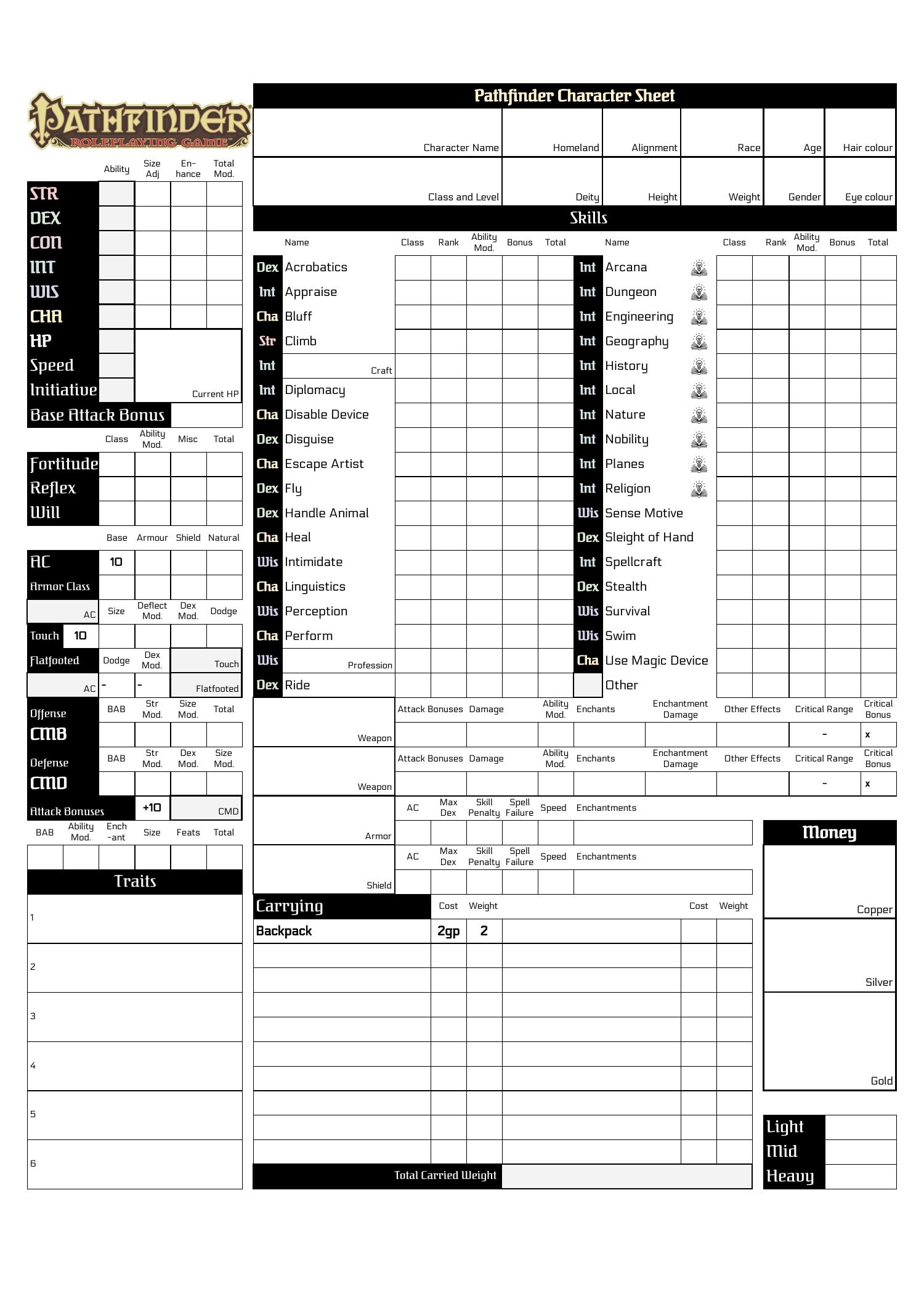 Pathfinder Character Sheet Sheet1 pdf DocDroid
