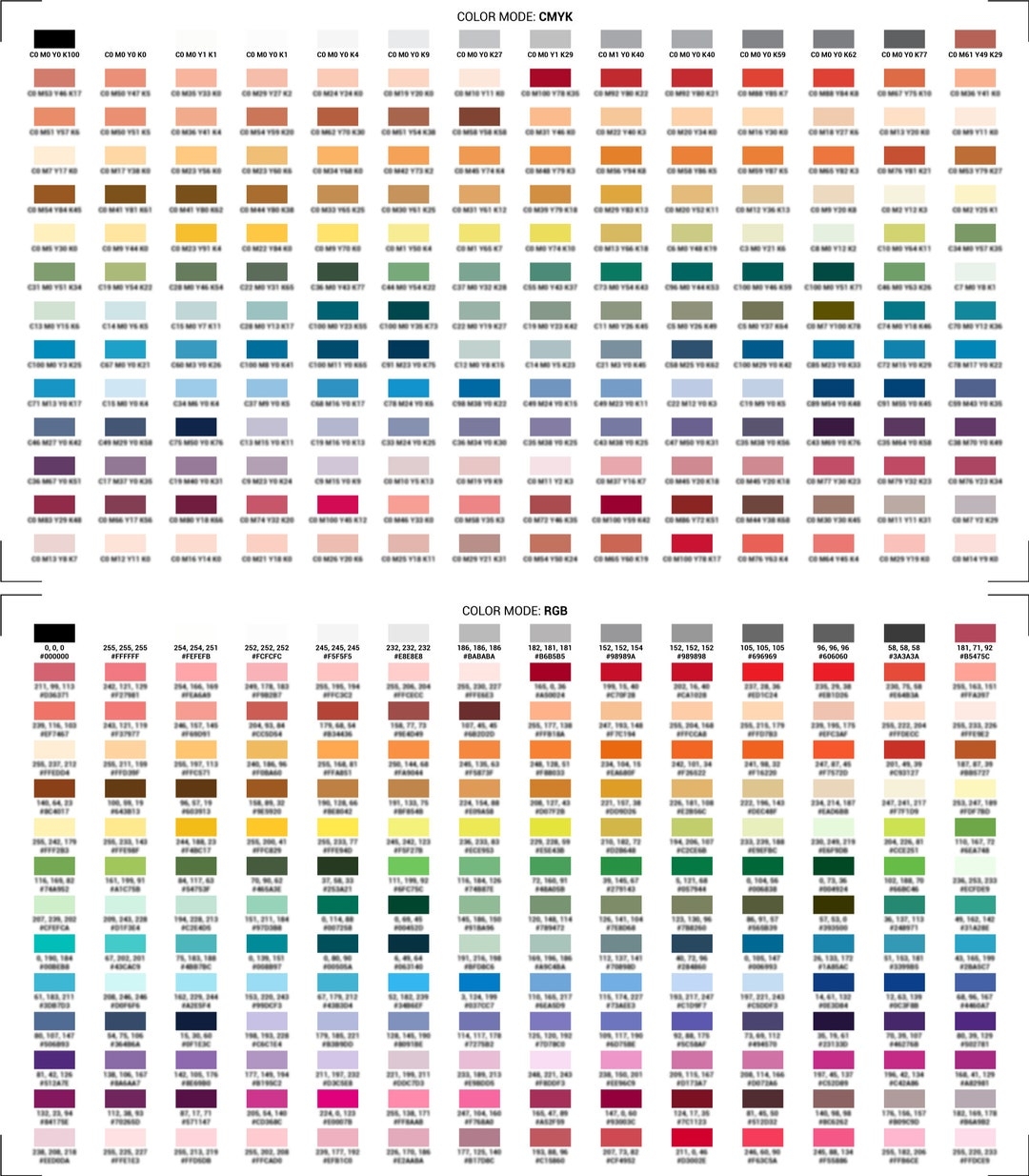 PDF Digital Print Of Color Test Chart CMYK U0026 Rgb DTG Color Swatch Test Prints Palettes Etsy