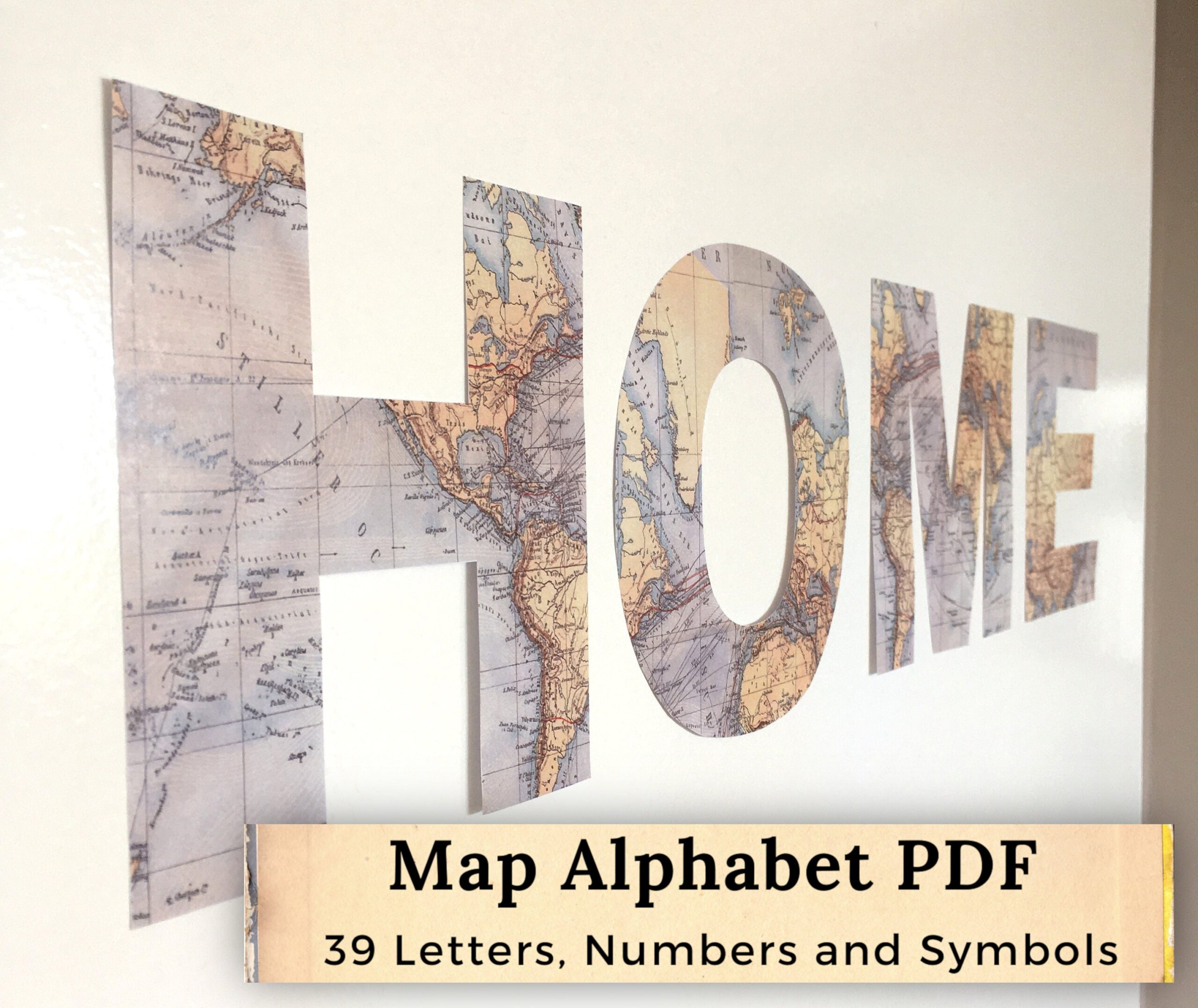 PDF Printable Map Alphabet Digital Vintage Map Letters Party Banner Letters Download Map Letter Garland Etsy