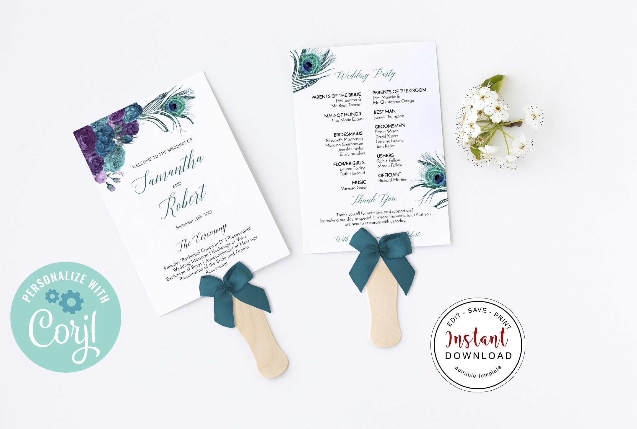 Peacock Wedding Program Etsy