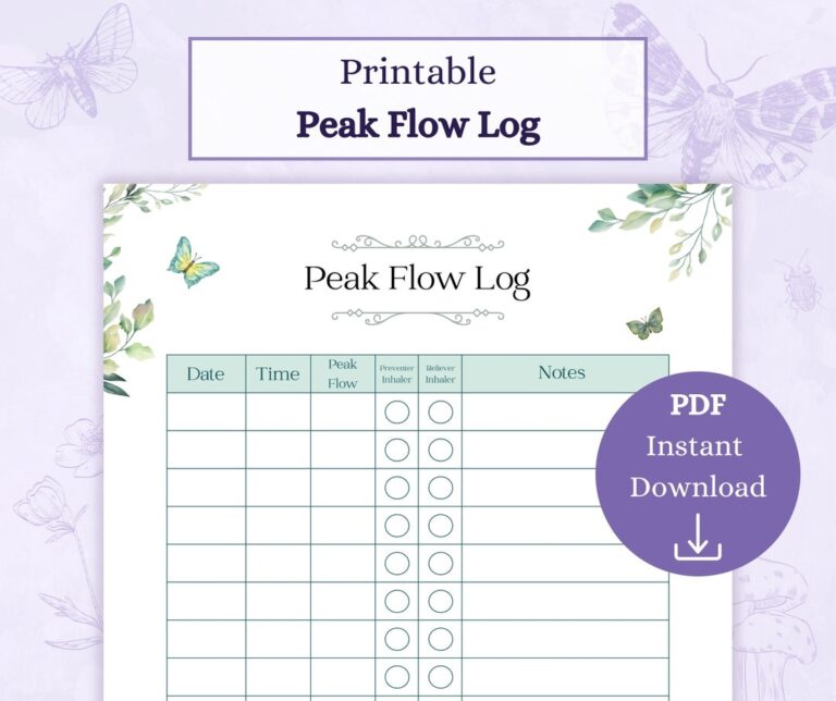 Peak Flow Log Printable PDF Peak Flow Chart Asthma Tracker Medical Diary Asthma Journal Breathing Tracker Etsy