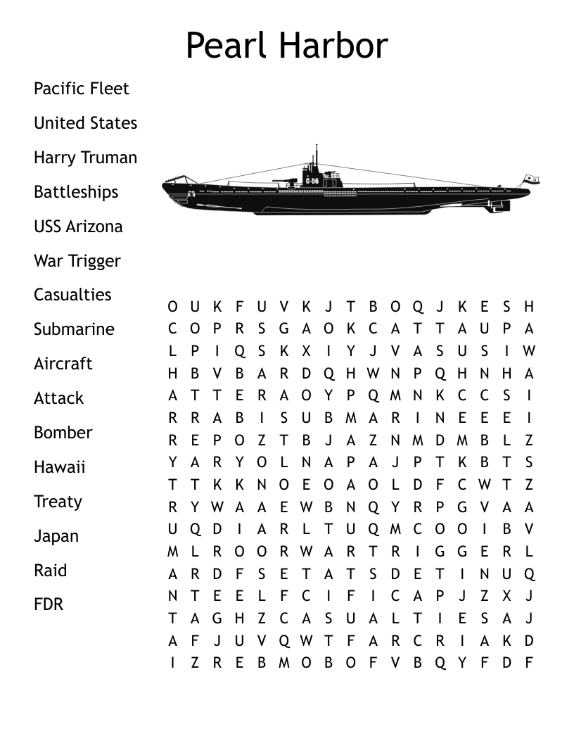 Pearl Harbor Word Search WordMint