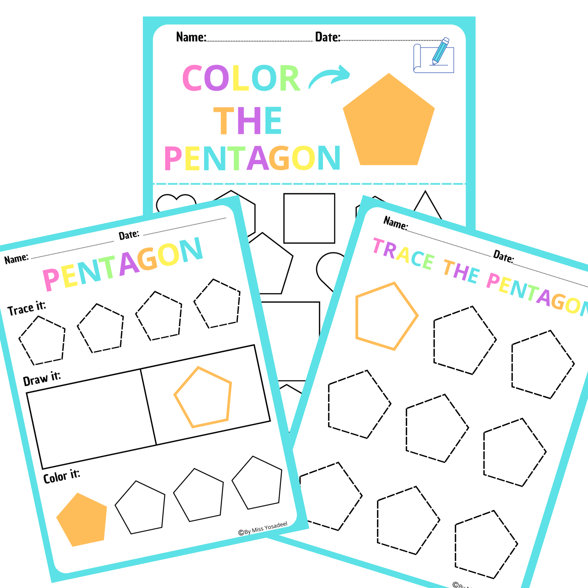 Pentagon Colorful Fun Shape Worksheets Toddlers Find Color Draw And Trace Copy Made By Teachers