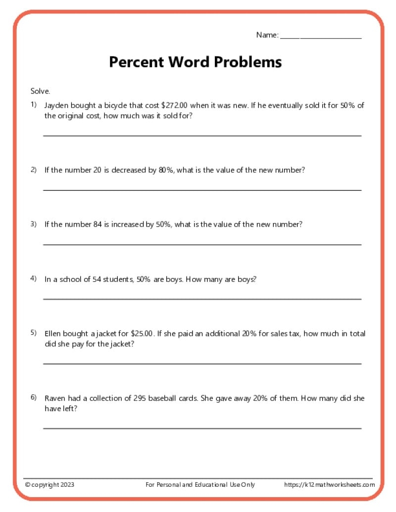 Free Printable Percentage Worksheets