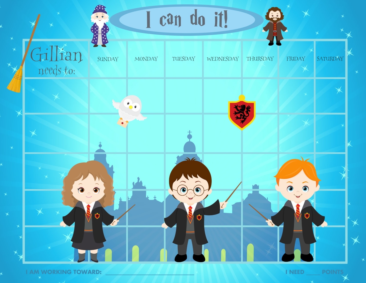 Personalized Children s Chore Chart Reward Chart Wizarding World Printable Jpeg Or PDF Etsy