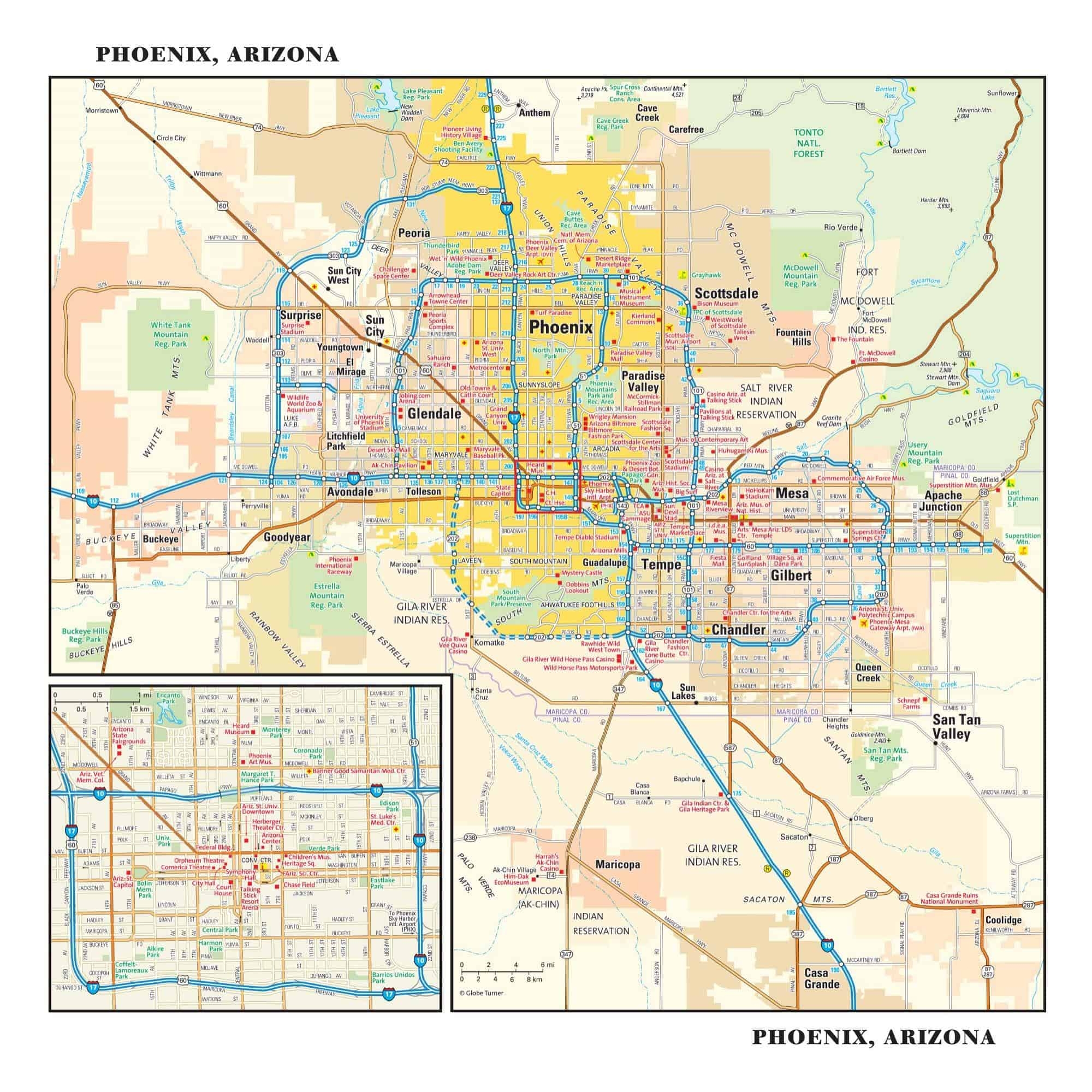 Phoenix Arizona Wall Map By Globe Turner The Map Shop Phoenix Arizona Wall Map By Globe Turner The Map Shop