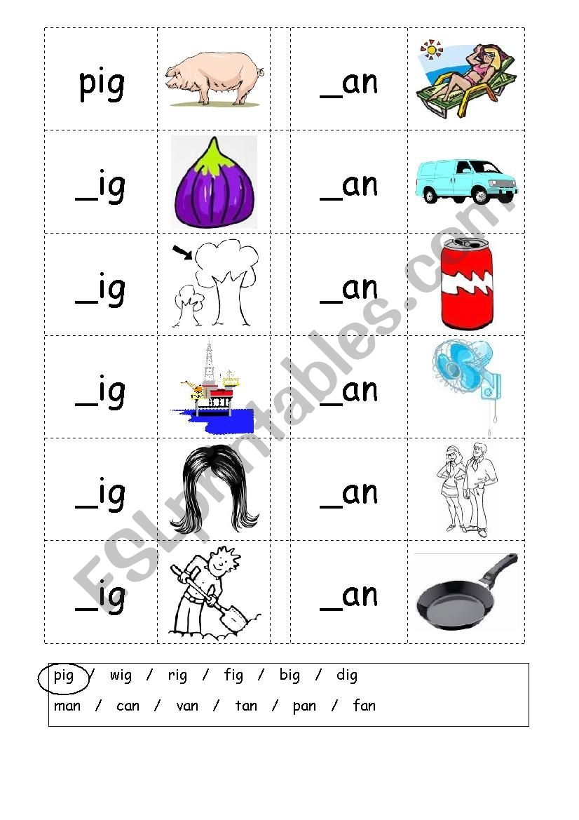 Phonics 3 Letter Words CVC Writing IG AN ESL Worksheet By Matthew ELSP