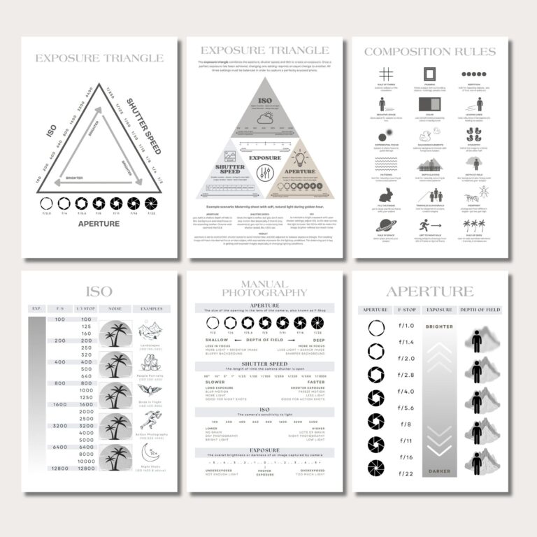 Photography Cheat Sheets 6 Learner Guides Manual Settings ISO Aperture Exposure Triangle Learn Photography DSLR Digital Download Etsy