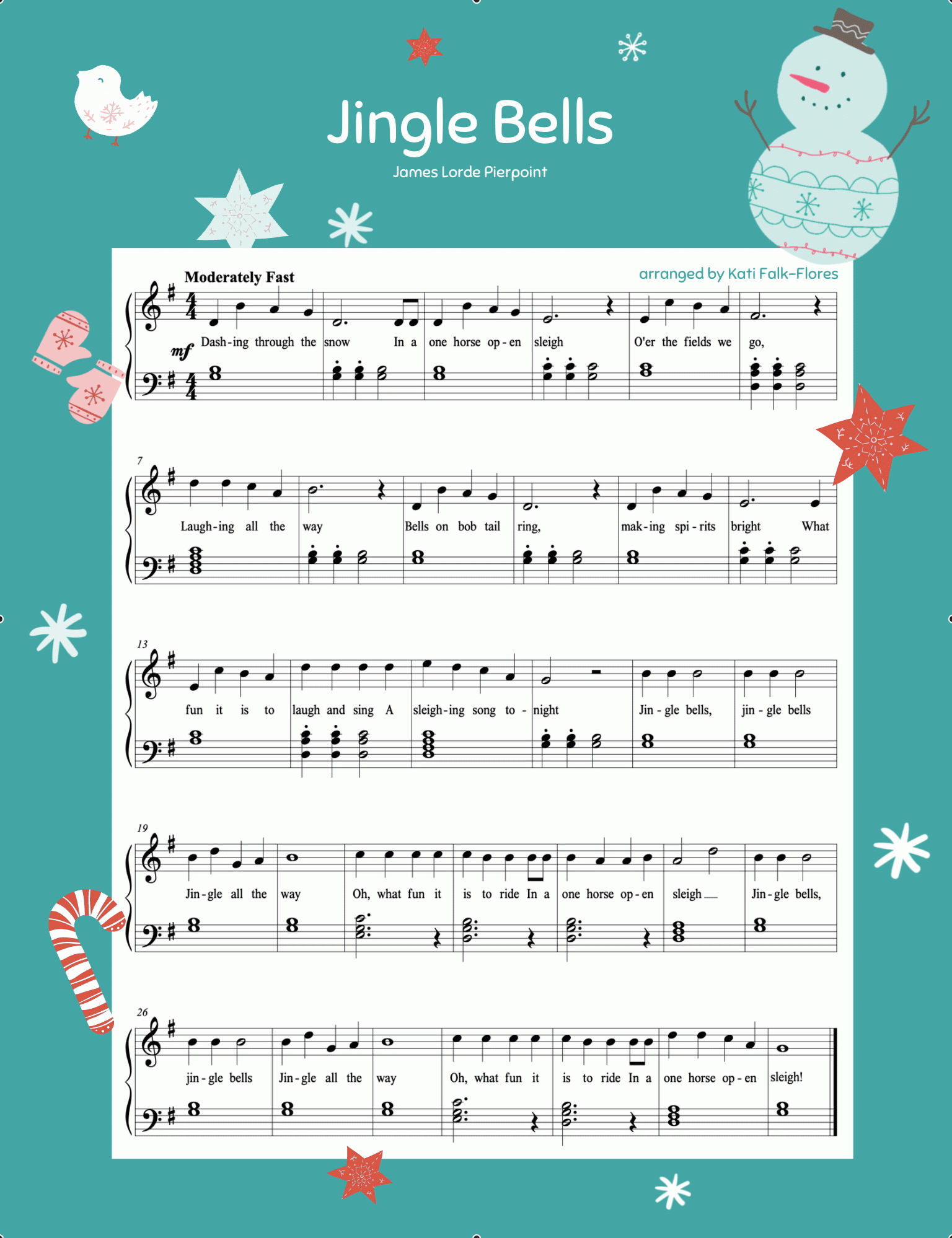 Piano Printable Sheet Music Jingle Bells Holiday Sheet Music Lessonface