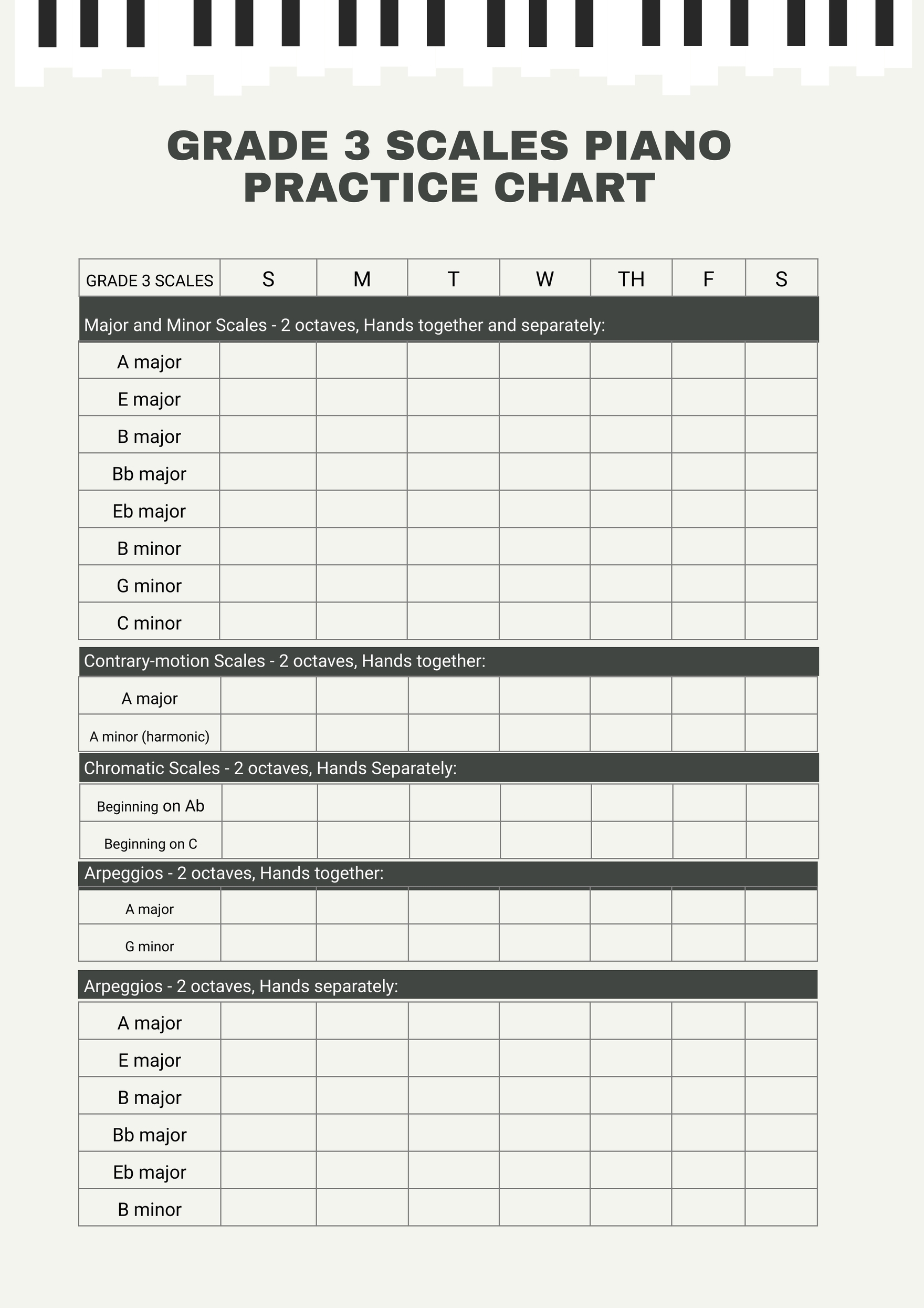 Piano Practice Chart Free Printable