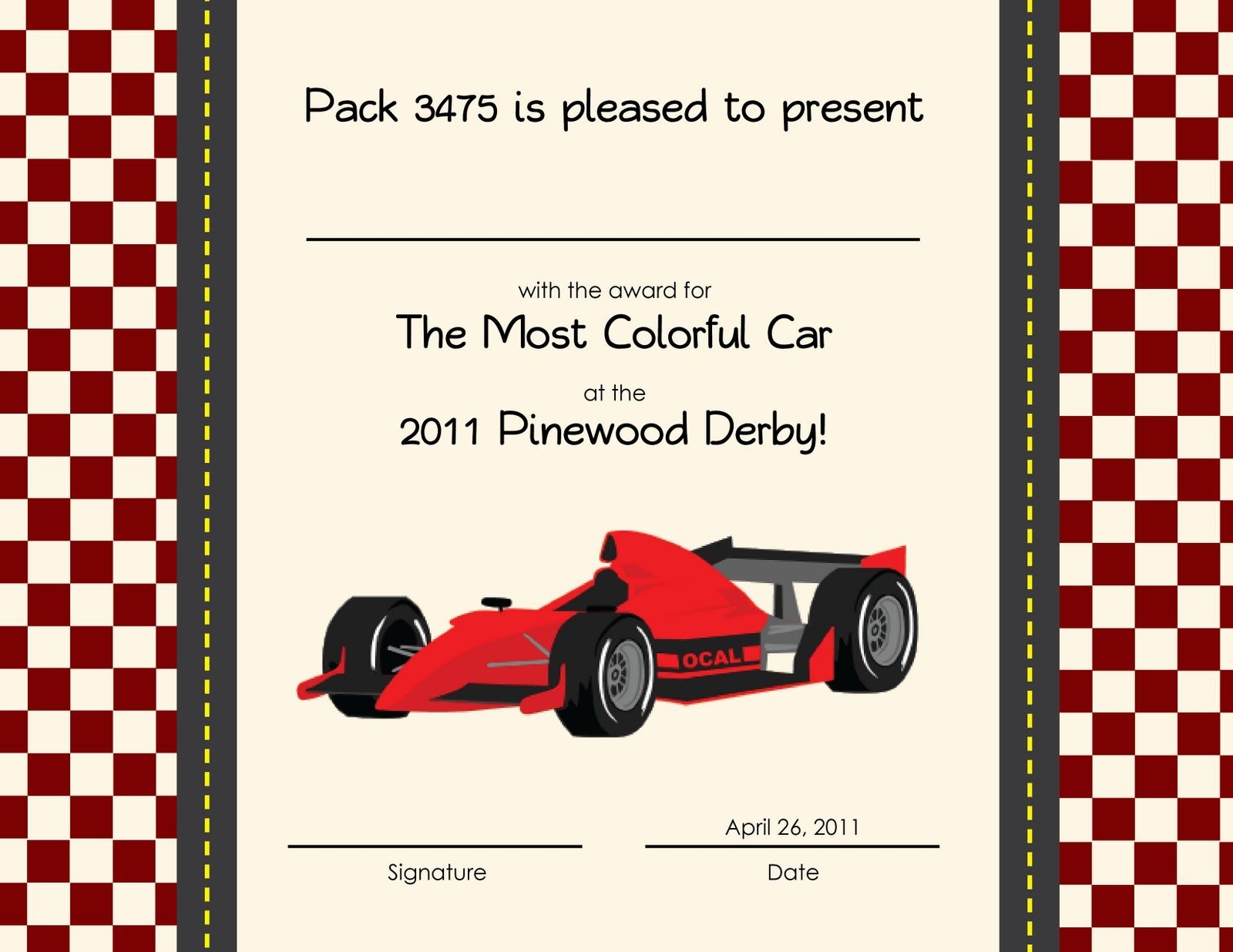 Free Printable Pinewood Derby Certificate Template