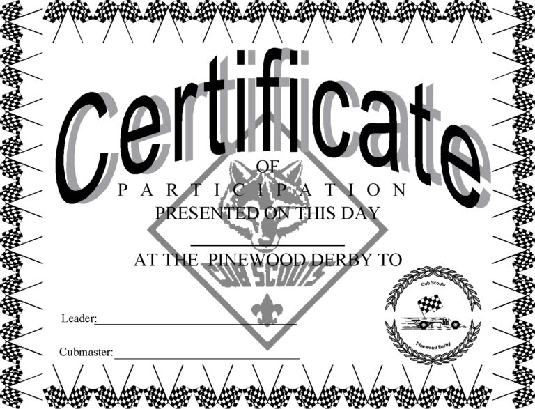 Pinewood Derby Certificates The Idea Door