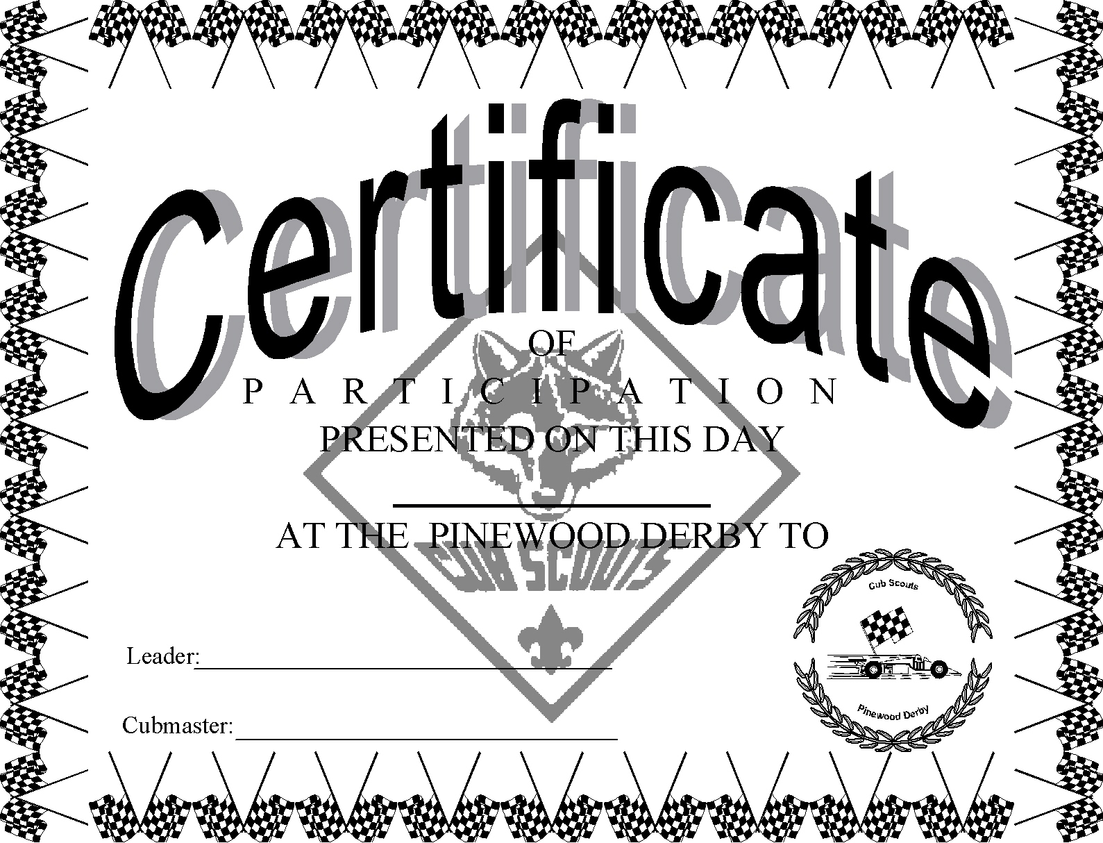 Pinewood Derby Certificates The Idea Door