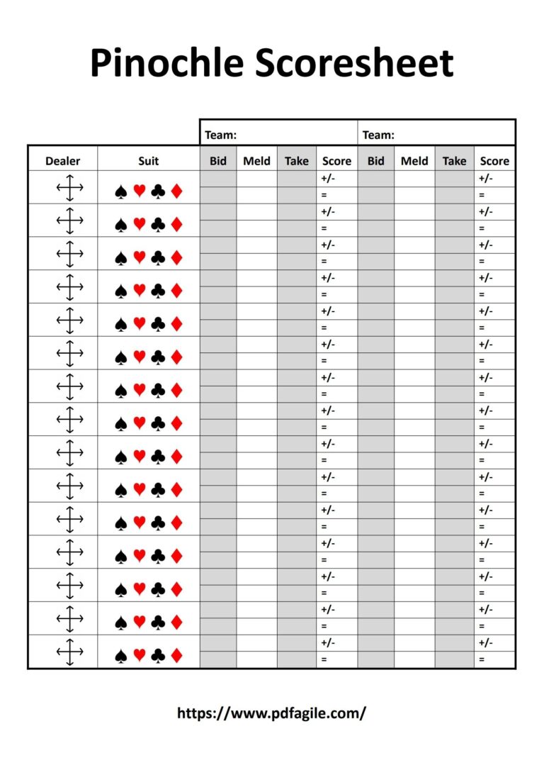 Pinochle Scoresheet Template PDF Agile