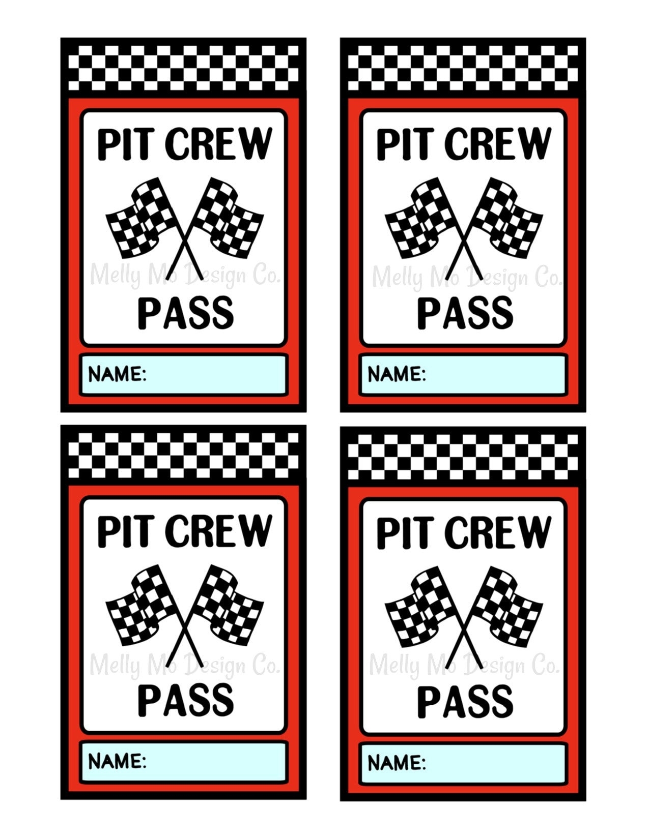 Pit Crew Passes Race Car Hot Wheel Birthday Party Digital Download Etsy