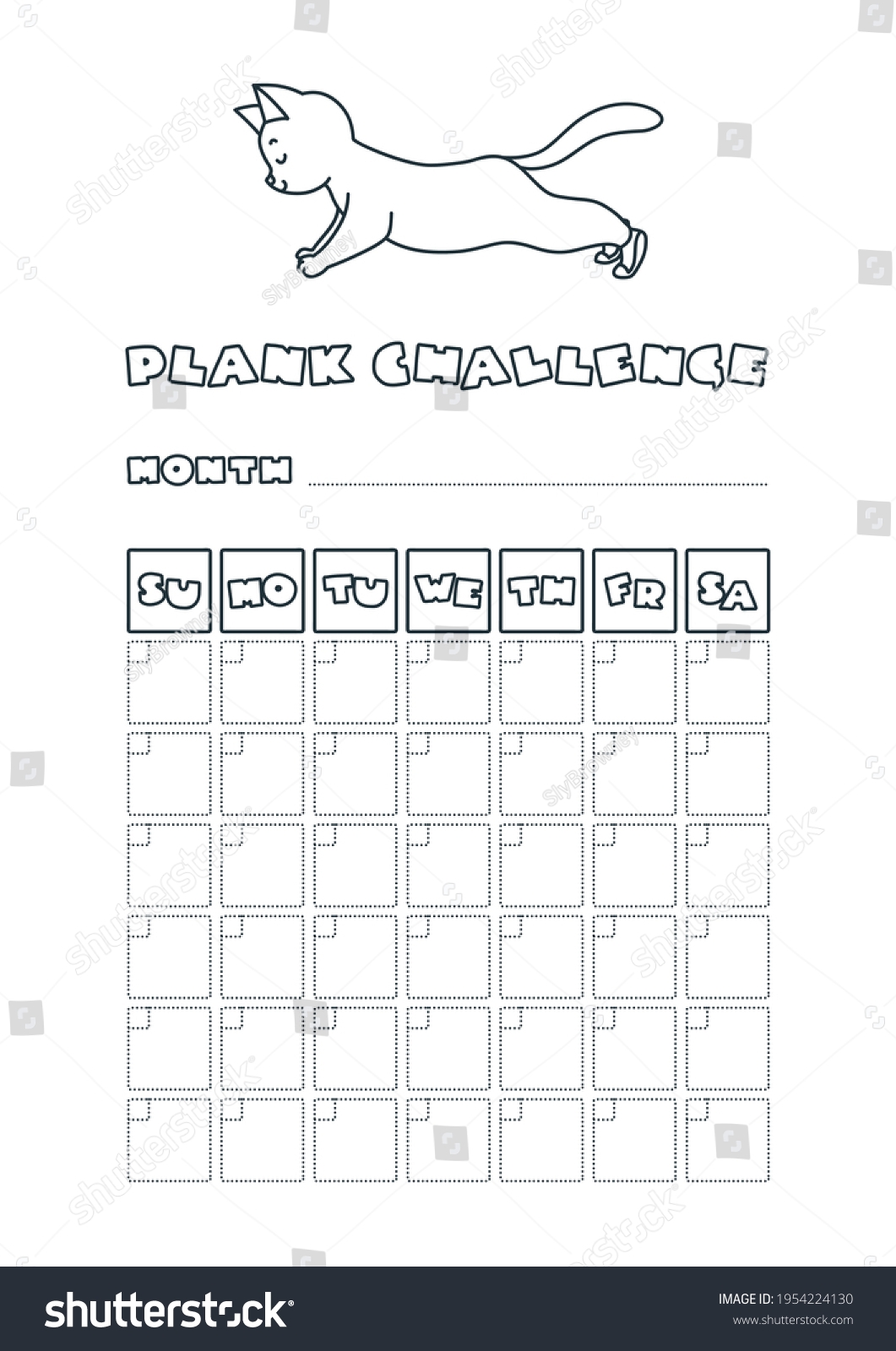 Plank Challenge Printable Monthly Habit Tracker Stock Vector Royalty Free 1954224130 Shutterstock