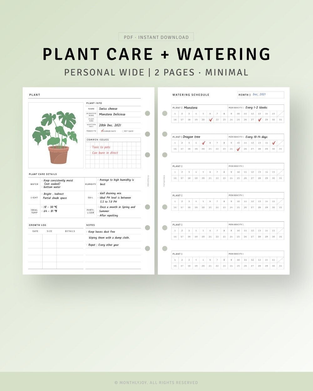 Plant Planner Printable Personal Wide Garden Journal Diary 