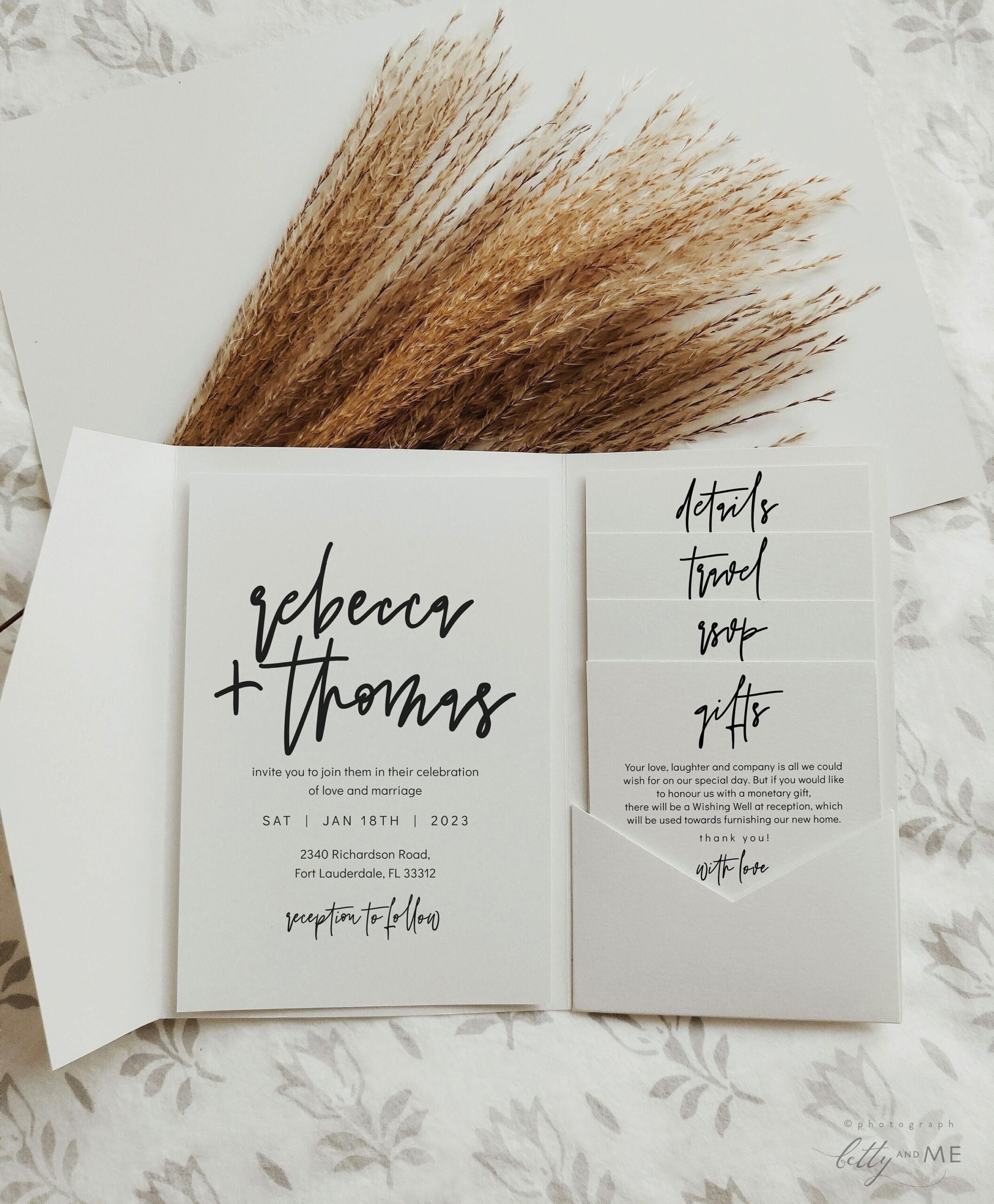 Pocket Wedding Invitation Template Set Printable Minimal Modern 