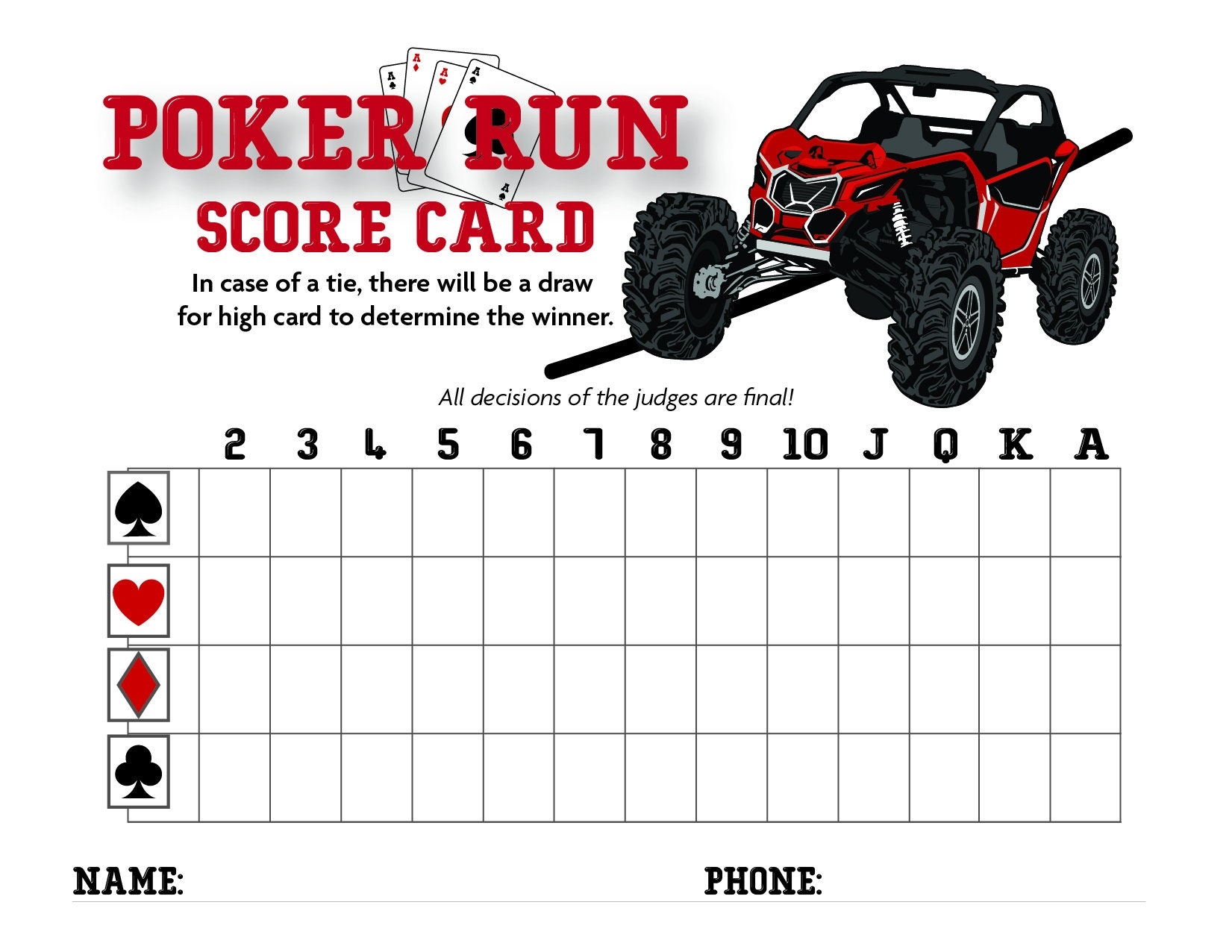 Poker Run Score Cards Etsy