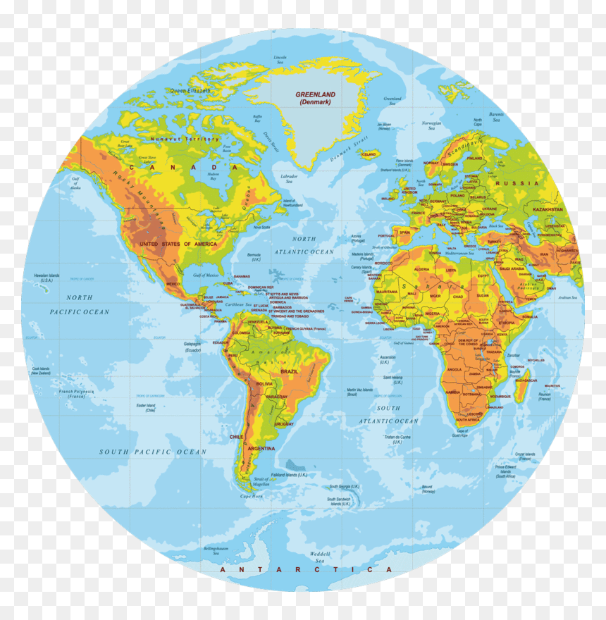Polypropyln Physical World Map Round Placemat E 2 Round World Map Png Transparent Png Vhv